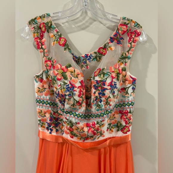 Sherri Hill Dress - Floral Embroidery + Coral Skirt - Picture 3 of 9